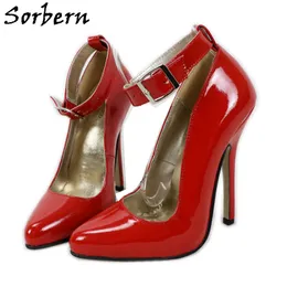 Sorbern 14Cm High Heel Women Dress Shoes Pump Party Shoe Stilettos Real Leather Ankle Strap Pointed Toe