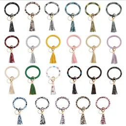 PU pulseira de couro Leopard Moda Pulseira Sports Wristlet Keychain Bangle Chaveiro Tassel chave Titular Mulheres Meninas Jóias 20 Designs BT765