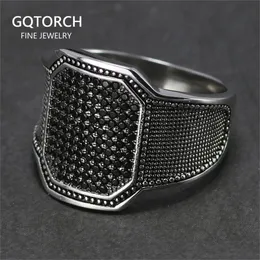 Sólido 925 Anéis de Prata Retro Retro Vintage Anel Turco Casamento Jóias Para Homens Preto Zircon Pedra Design Curvado Confortável Cabilite Y200620