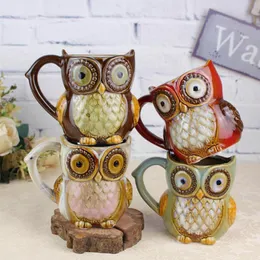 Xmas Gift 3D Animal creative Cute Owl Mugs 300ml Cartoon Coffee Mug travel Ceramic Milk Tea Cups Breakfast Morning porcelain cup Y200106