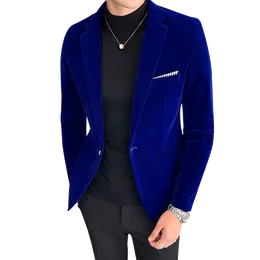 Blazer Dourado de Veludo de Alta Qualidade, Jaqueta Slim Fit Casual Para Outono E Inverno, Traje Masculino de Noite Resmi