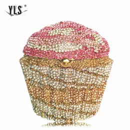Kobiety mini babeczka kopertówka torba wieczorowa luksusowy kryształ torebka ślubna dla nowożeńców moda imprezowa, koktajlowa diamentowa torebka Minaudiere Q1113