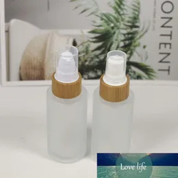 40ml Frosted Glass Spray Bottle Cosmetic Eco-friendly Wood Grain Bamboo Cover Lotion Pump Packaging Container