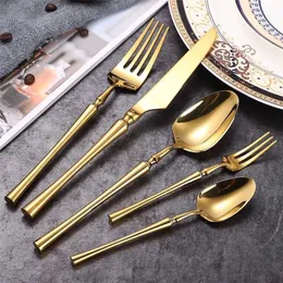 Gold Cutlery Set 18/10 Stainless Steel en Knives Forks Spoons Kitchen Tableware Dinnerware Drop 211229