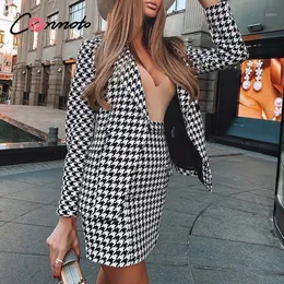 Zweiteiliger Kleid Conmoto Mode Plaid Frauenanzug Büro Langarm Kurzrock Herbst einzelner Knopf 2021 1
