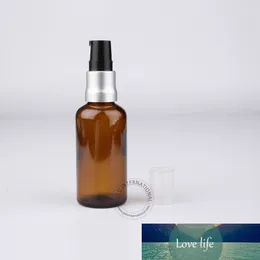 5 x 50ml / 50cc wysokiej jakości butelki balsamowe do butelki olejowej bursztynu z aluminium + pompa plastikowa brązowy pojemnik na opakowanie