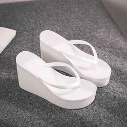 Woman 2022 Wedge Rubber Flip Flops Comemore Women Summer Shoes Heels Mules Candy Colors Platform Female Beac White 39 Y220621