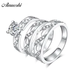 AINUOSHI 925 Sterling Silver Coppia Matrimonio Fidanzamento Anelli con taglio rotondo Set Donna Uomo Anniversario Amante Anello di promessa Set Regalo Y200106