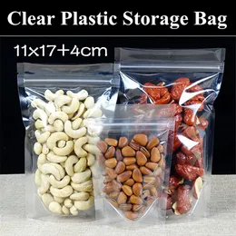 100PCS 11x17 + 4cm (4.3 "x6.7") 160mikron Ställ upp CLEAR ZIP Plast Packaging Bag transparent återförslutbar present plastpåse