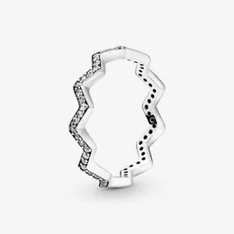 Nytt varumärke 100% 925 Sterling Silver Shimmering Zigzag Ring med bländande klara kubiska zirkoniumstenar för kvinnor bröllopsringar mode smycken