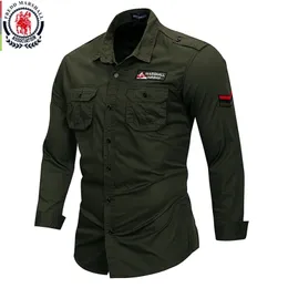 Fredd Marshall 100% Cotton Military Shirt Men Long Sleeve Casual Dress Male Cargo Work s With Embroidery 115 220309