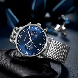シックなビジネスカジュアル新しいメンズウォッチスチールバンドレザーベルト防水ストップウォッチファッションハイエンドクォーツ腕時計メンズ腕時計