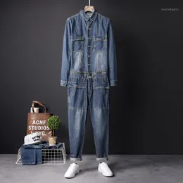 Mäns Jeans Streetwear Blue Men Jumpsuit Vintage Avtagbara Zipper Mens Overaller Multi Fickor Tooling Denim Romper YT502311