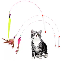 Pet Cat Teaser Toy Wire Dangler Bacchetta Piuma Peluche Pesce Caterpillar Divertimento interattivo Ginnico Giocare Giocattolo JK2012PH