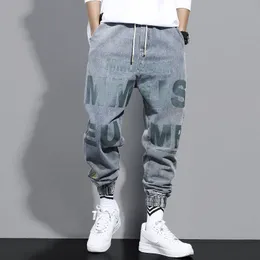 Men Fashion High Street Jeans Casual Harem Pants Letter Print Light Blue Sweatpants Trousers Drawstring Homens Jeans Denim Pants303p