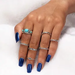 Cluster Rings 7pc/set Vintage Big Blue Stone Punk Antique Carved Fashion Midi Finger For Women Bohemian Knuckle Ring Set Jewelry Anillos