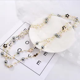 Ladies long pearl necklace pendant wild double-sided drip glaze camellia decorative chain pendant GD1149