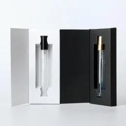 10ml Clear Glass Perfume Atomizer Flaska med vit / Svart Förpackning Kosmetisk Parfum Sample Flaskans påfyllningsflaskor SN3428