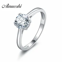 AINOUSHI Real 1.0 Carat Engagement Ring 925 Sterling Silver SONA NSCD Wedding Rings For Women Party Gift Y200106