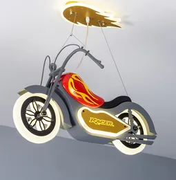 2020 Ny harts akryl motorcykel ljuskrona för barnrum pojkar sovrum kreativ tecknad bar ledde hem dekor lampa
