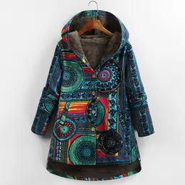 Floral print hooded long sleeve pockets vintage large coat