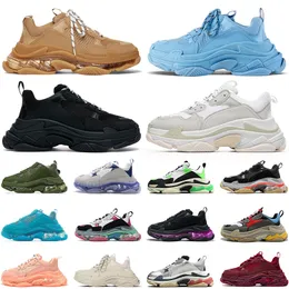 2022 Fashion Triple s Clear Sole Designer Skor Svart Elfenben Lila Vit Rosa Röd Navy Blå Grön Kristall Lyxplattform Sneakers Classic och Trainers Outdoor