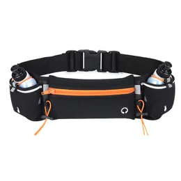 Hot Selling Running Belt med vattenflaska Hållare Zip Fickor Midja Väska För Camping Vandring Gym Väskor Q0705