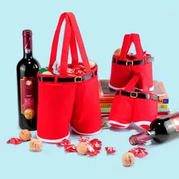 Christmas Decorations Useful 1Pc Merry Gift Treat Candy Wine Bottle Holder Santa Claus Suspender Pants Trousers Decor Bags1