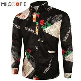 Rose Flower Letter Drukuj Mężczyzna Kwiatowe Koszule Luxury Causal Camisas Manga Larga Hombre Slim Fit Chinese Black Shirt Men Cloting Y200408