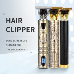 Máquina de cabelo para homens Clippers profissionais USB recarregável barbearia barbear barbeador aparador elétrico dragão T9 220216