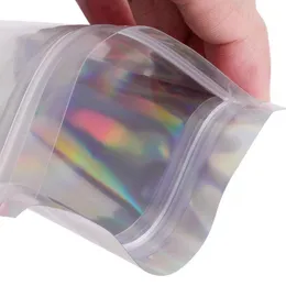 Mylar Väskor Holografiska Färg Flera Storlek Luktsäker Väskor Rensa Zip Food Candy Storage Packing Väskor Fast Leverans