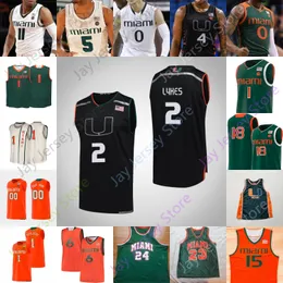 Nova camisa de basquete da NCAA Basketball College Hurricanes usa Miami College Chris Lykes Dejan Vasiljevic Kameron McGusty Isaiah Wong Harlon