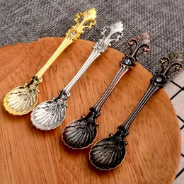 Vintage Coffee Scoop Spoon Ice Cream Scoop Metal Crown Carved Small Tea Spoon Bar Sugar Cake Dessert Spoon Dinnerware Kitchen Gift WVT0530