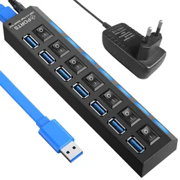 USB 3.0 허브 USB 스플리터 멀티 USB 3 0 허브 스위치 전원 공급 장치 어댑터가있는 여러 포트 다중 2.0 Extender Hab for