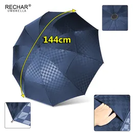 Dark Grid Double Layer Big Umbrella Rain Women 3 Folding Business Waterproof Men Ombrello Windproof 10K Family Paraguas Parasol 201104