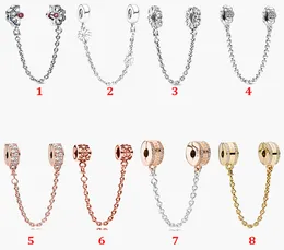 Fine jewelry Authentic 925 Sterling Silver Bead Fit Pandora Charm Bracelets Classic Radiance Chain Fan Style Safety Chain Pendant DIY beads