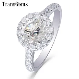 Transgems Center 1ct Halo Moissanite Engagement Ring 14K White Gold GH Color 6.5MM Moissanite with Accents for Women Jewelry Y200620