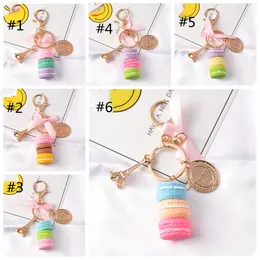 Macaron Cake Breas Chain Moda Cute Brelok Bag Charm Car Key Pierścień Wedding Party Prezent Biżuteria Dla Kobiet Mężczyzn HHA3259