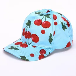 Ball Caps Wholesale- 2021 Summer Fruits Pattern Baseball Hat Cherry Printing Curved Eaves Sun Cap Women Hip Hop Hats Girl Casquette1