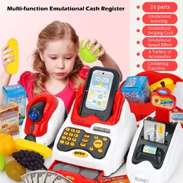 Learning Educational Cashier Kids Pretend Play Gift Counter Cash Register Toy Miniature Simulated Model Supermarket House Role 210312