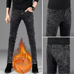 Atacado 2021 inverno engrossar preto na moda marca jeans homens slim trecho calças masculino bonito coreano casual calças de lápis casuais