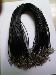 100 piezas 2.0 mm Cordón de cuero genuino negro con cadena de cierre de langosta para collar de joyería Pulsera de fabricación de suministros (43 cm) 17 pulgadas