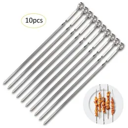 10 SZTUK Okrągłe Pieczone Skewers Stick Stainless Steel BBQ Igła Garły Skewers Naczynia Kuchenne Na Zewnątrz Kemping Piknik