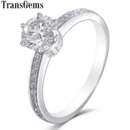 Transgems Classic 14K 585 Beyaz Altın 1CT 6CT 6.5mm F Bantlı kadınlar için renk nişan yüzüğü Y200620
