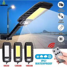 60LED 120cob 180cob lâmpada de parede solar 3 modos sensor de movimento IP65 rotação impermeável de 180 graus com controle remoto