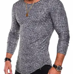 Casual Homens O-pescoço Slim Fit Bodybuilding Homens T-shirt Moda Knittarwear Pullover Manga Longa Homem Camisetas Dropshipping 201116