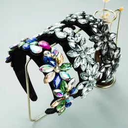 Wiosna Nowy Multi Color Crystal Flower Headband przesadny Kwiatowy Black Velvey Hairband Girl Party Fryzury
