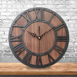 Hooks Rails Wall Clock Modern Design Mekanism Vintage Digital Metal European Wood Roman Craft Living Room Decorative1