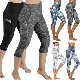 JGS1996 High Waist Yoga Pants with Pockets Tummy Control Yoga Capris for Women 4 Way Stretch Capri Leggings with Pockets H1221