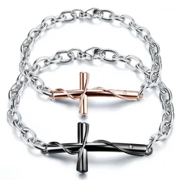 Bracelets de charme Bracelet de couple en acier titane ne se décolore pas rétro croix version coréenne classique du cadeau de la Saint-Valentin 3-GS7761